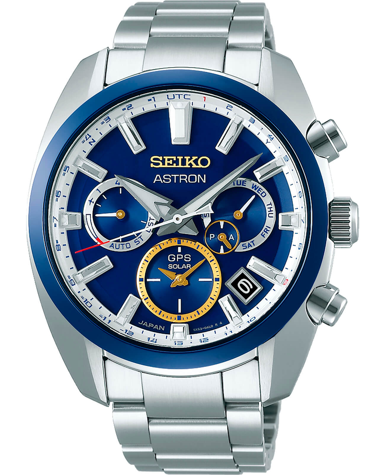 Seiko Seiko Astron GPS Solar SSH045J1  SSH045J1 кварцевые мужские часы синий циферблат, браслет нержавеющая сталь — вид спереди