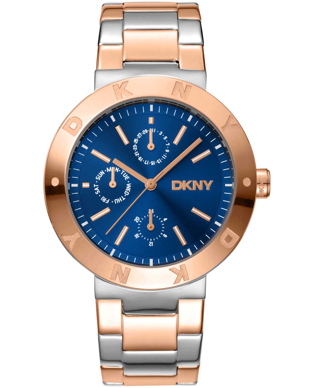 DKNY DKNY Eastside Maxi DK1L022M0075  DK1L022M0075 кварцевые женские часы синий циферблат, браслет нержавеющая сталь с ip-покрытием — вид спереди