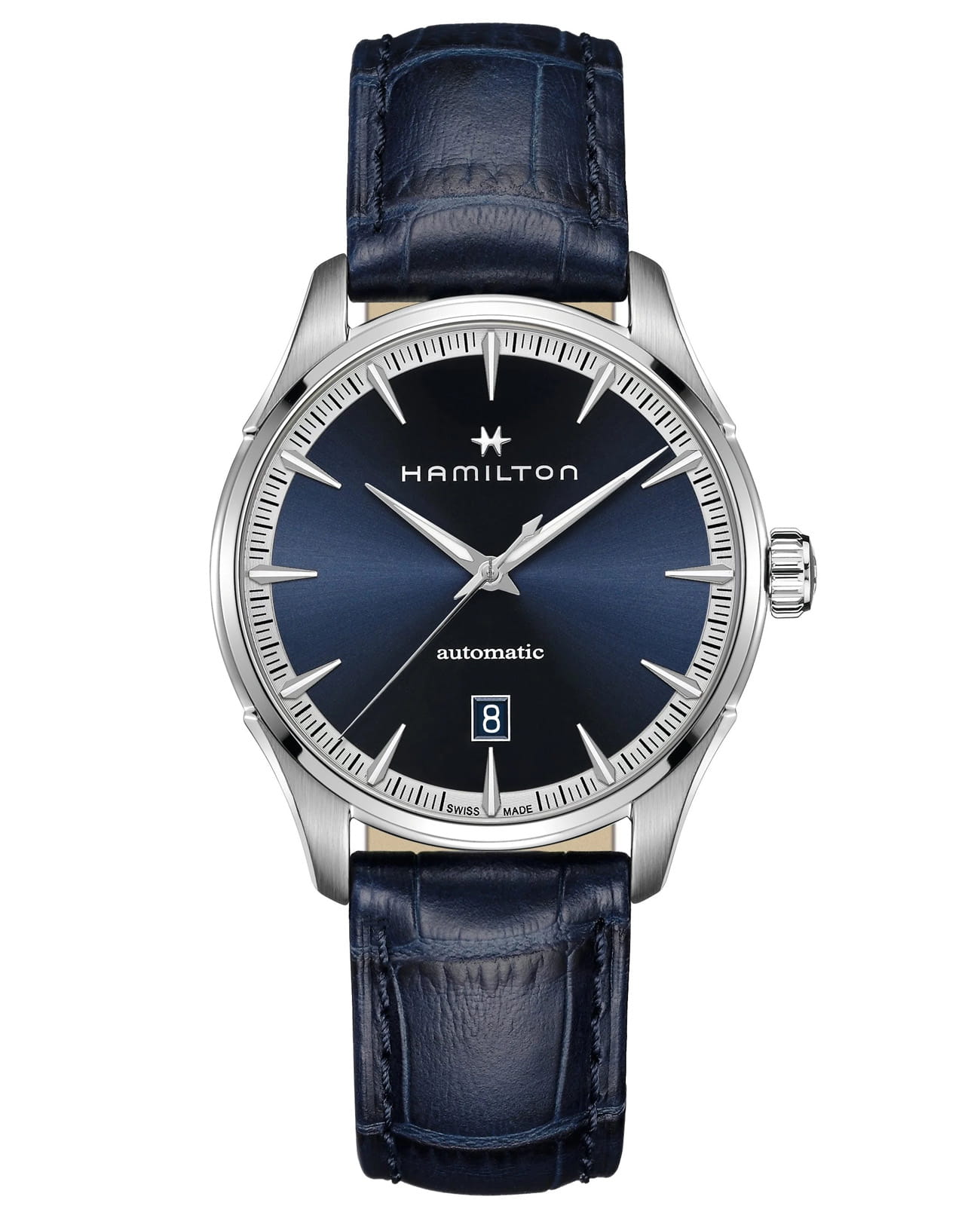 Hamilton Hamilton Jazzmaster Auto H32475640  H32475640 механические мужские часы синий циферблат, браслет кожаный — вид спереди