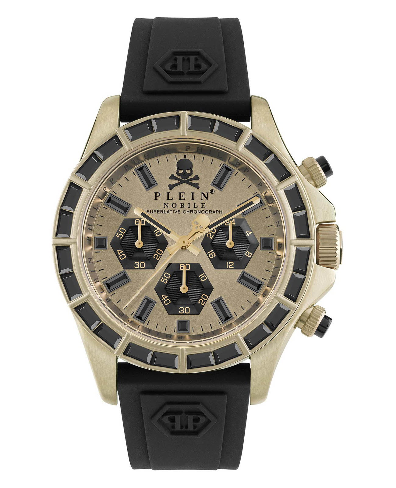 Philipp Plein Philipp Plein Nobile Racing PWVAA0223  PWVAA0223 кварцевые мужские часы золотой циферблат, браслет силикон — вид спереди