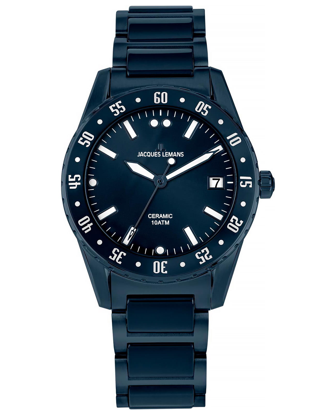 Jacques Lemans Jacques Lemans High Tech Ceramic 42-12E  42-12E кварцевые женские часы синий циферблат, браслет сталь + pvd + керамика — вид спереди