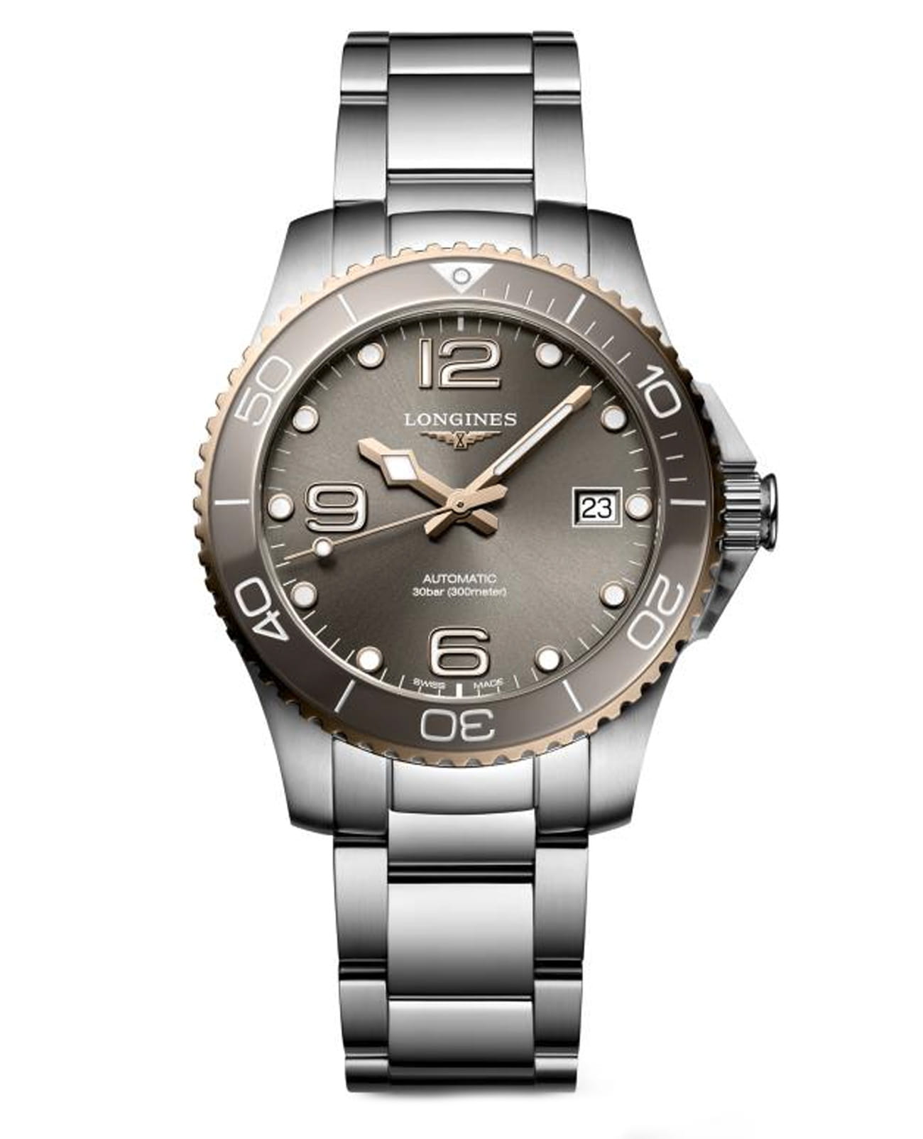 Longines Longines HydroConquest L3.780.3.78.6  L37803786 механические мужские часы коричневый циферблат, браслет нержавеющая сталь — вид спереди