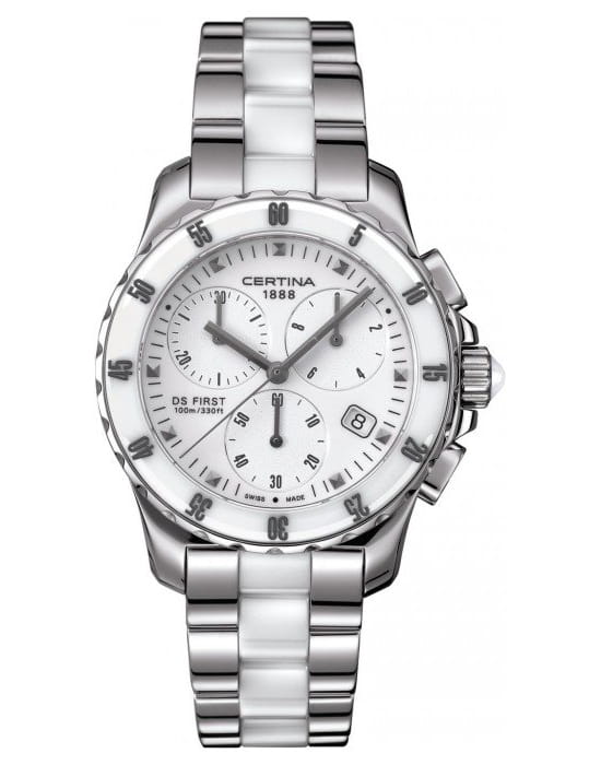 Certina Certina DS First Lady Ceramic C014.217.11.011.01 DS First C0142171101101 кварцевые женские часы белый циферблат, браслет каучук — вид спереди