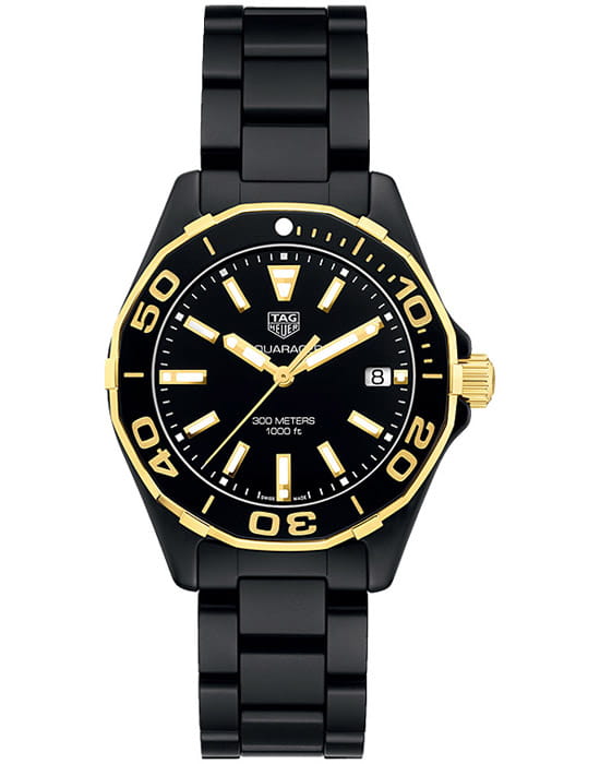 TAG Heuer TAG Heuer Aquaracer WAY1321.BH0743  WAY1321.BH0743 кварцевые женские часы черный циферблат, браслет керамика — вид спереди