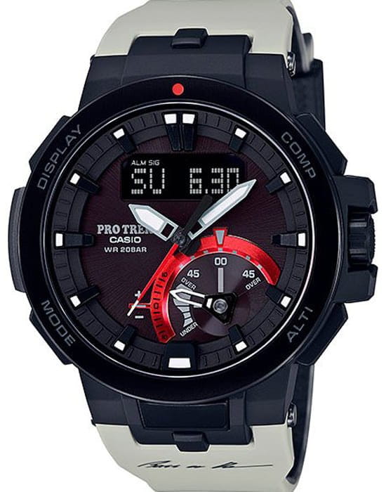 Casio Casio Pro Trek PRW-7000TN-8J PRW PRW-7000TN-8J кварцевые мужские часы черный циферблат, браслет пластик — вид спереди