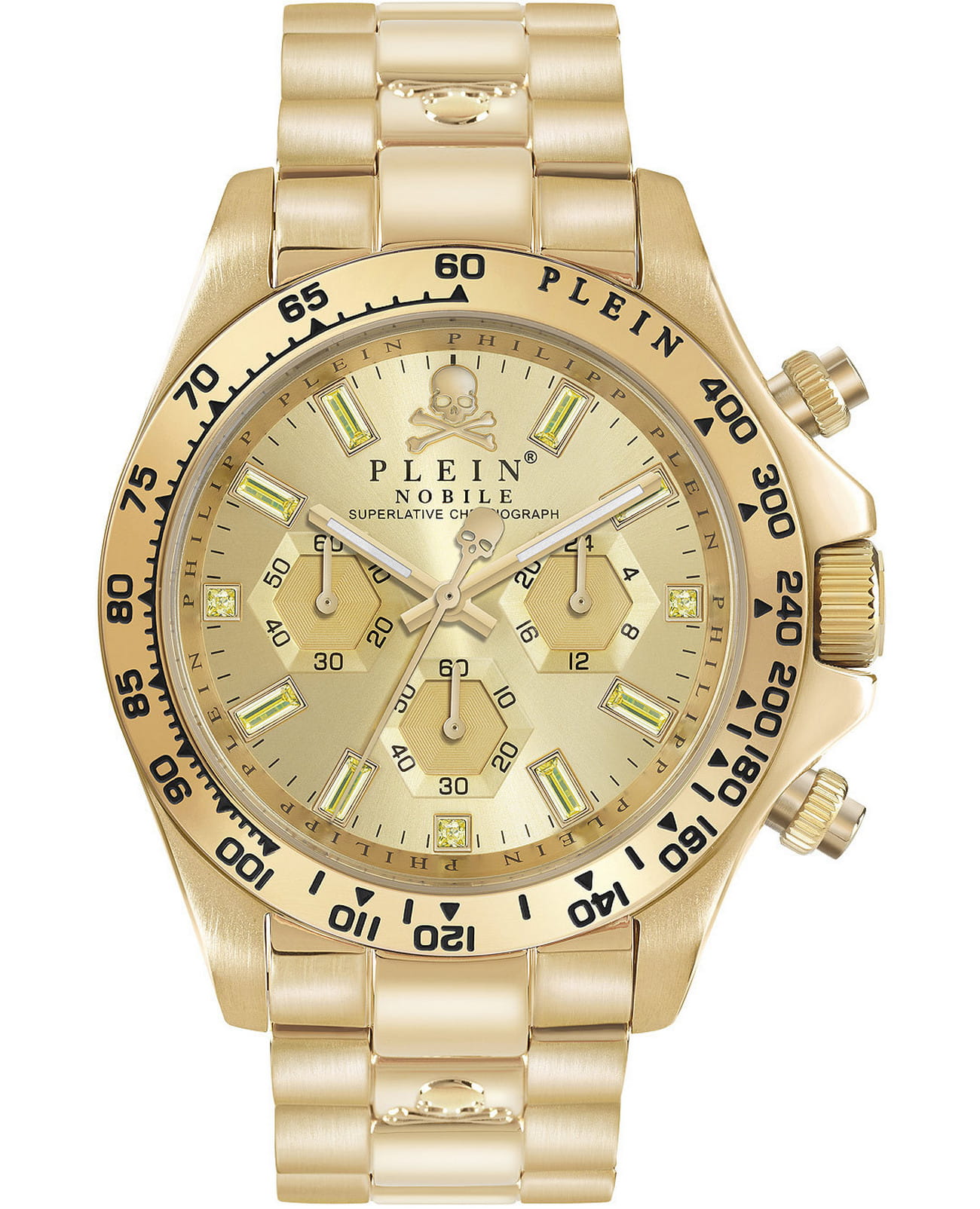 Philipp Plein Philipp Plein Nobile Wonder PWCAA1121  PWCAA1121 кварцевые мужские часы золотой циферблат, браслет нержавеющая сталь — вид спереди