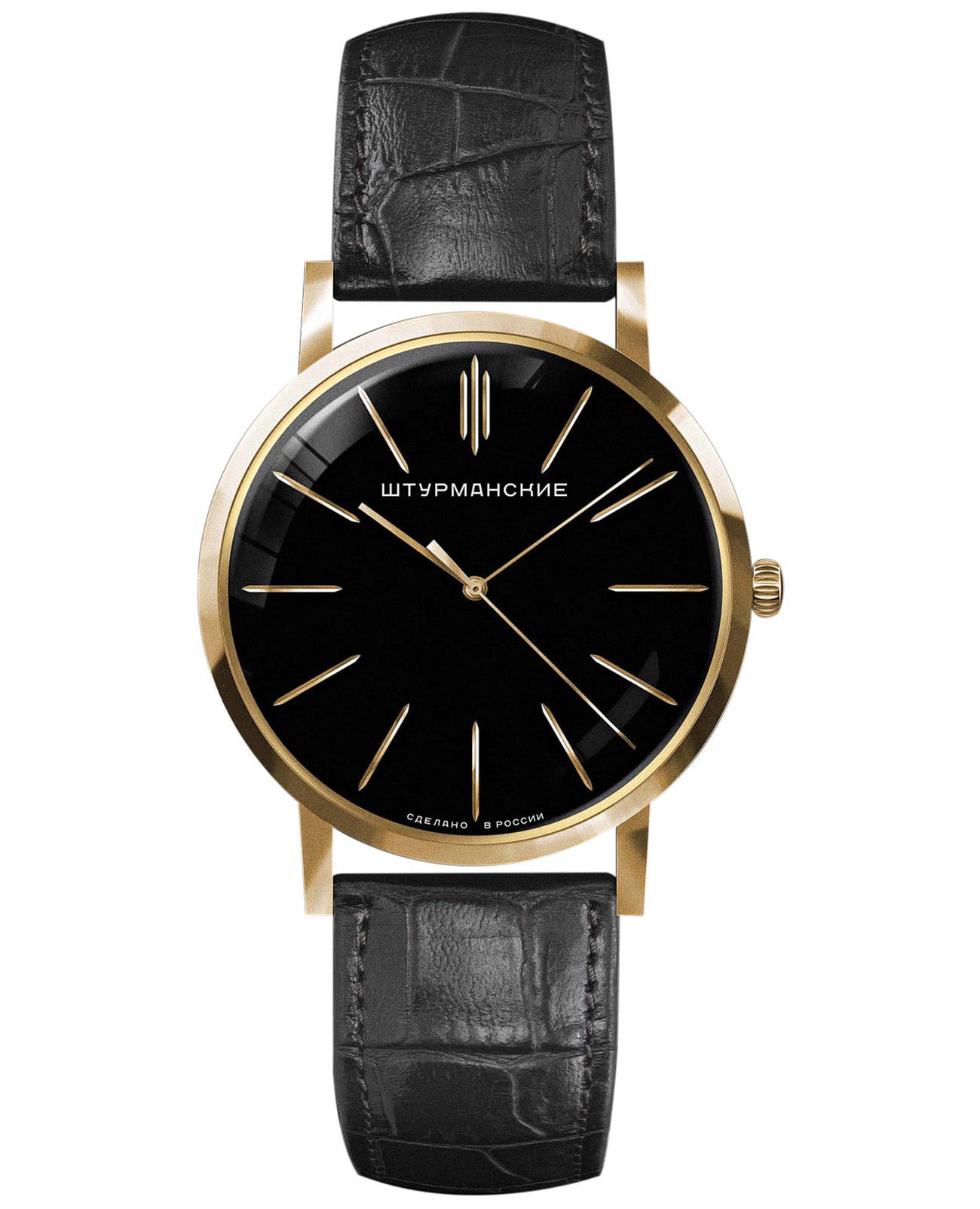 Штурманские Штурманские Открытый Космос VJ21/3466040  VJ21/3466040 кварцевые мужские часы черный циферблат, браслет кожаный — вид спереди