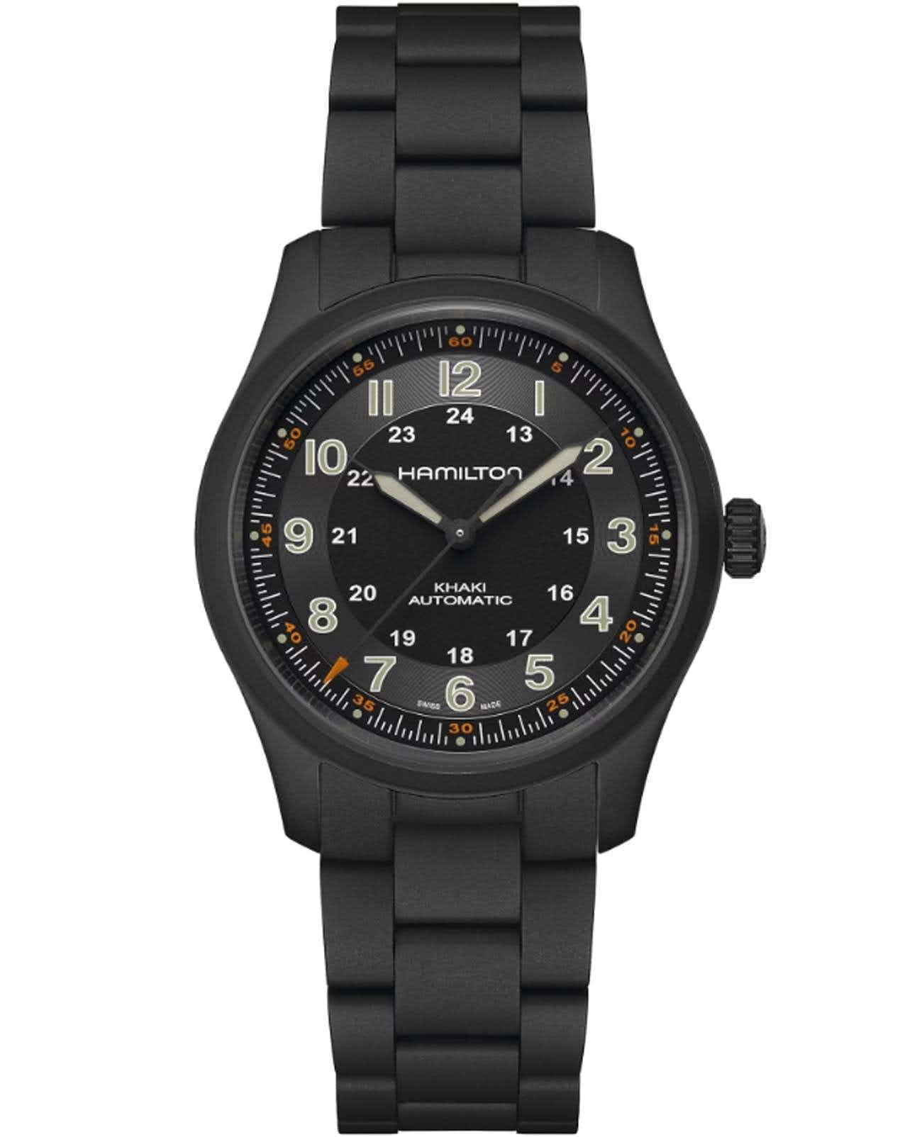 Hamilton Hamilton Khaki Field Titanium Auto H70215130  H70215130 механические мужские часы черный циферблат, браслет титановый c pvd покрытием — вид спереди