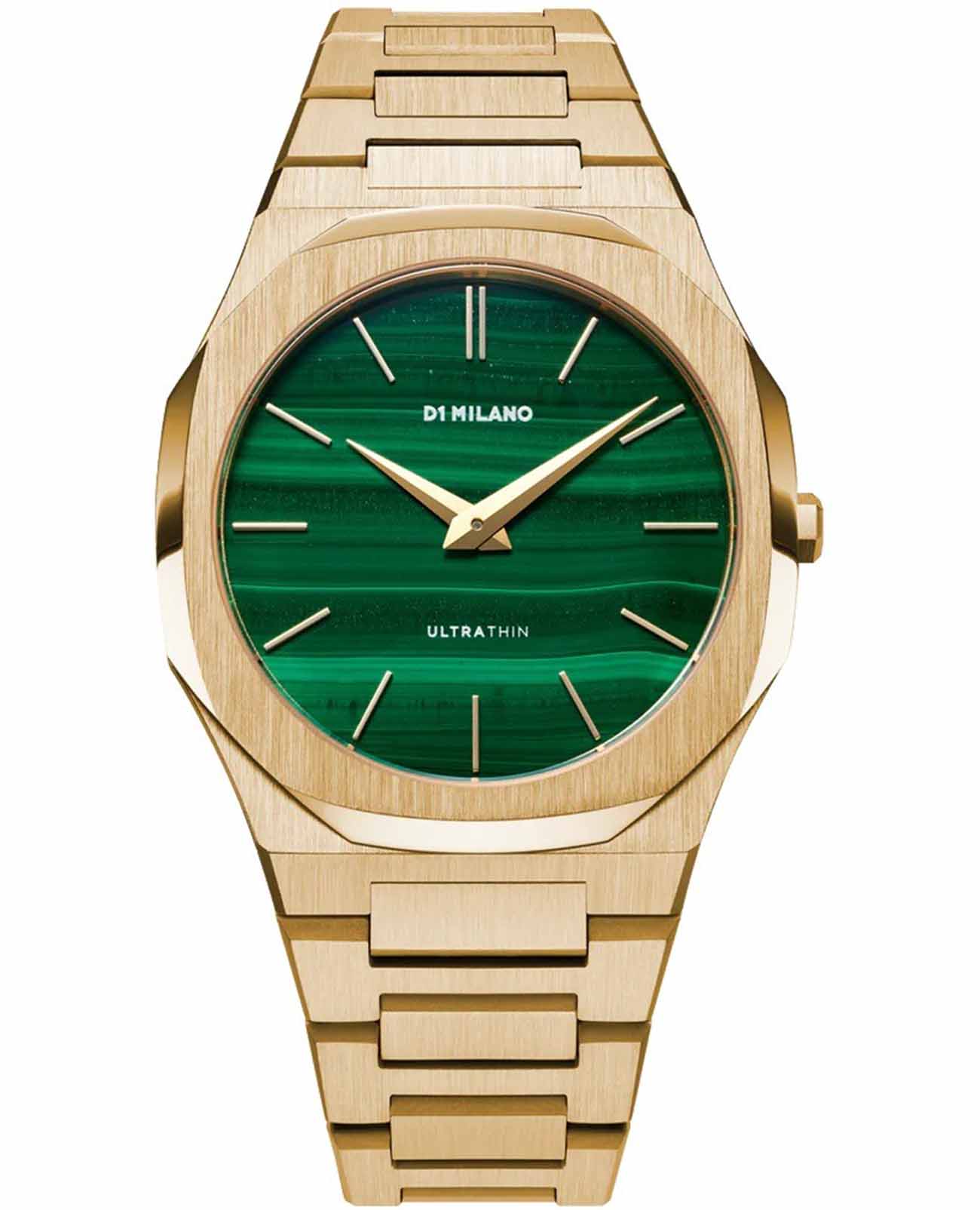 D1 Milano D1 Milano Ultra Thin UTBJ30  UTBJ30 кварцевые мужские часы зеленый циферблат, браслет нержавеющая сталь с pvd-покрытием — вид спереди