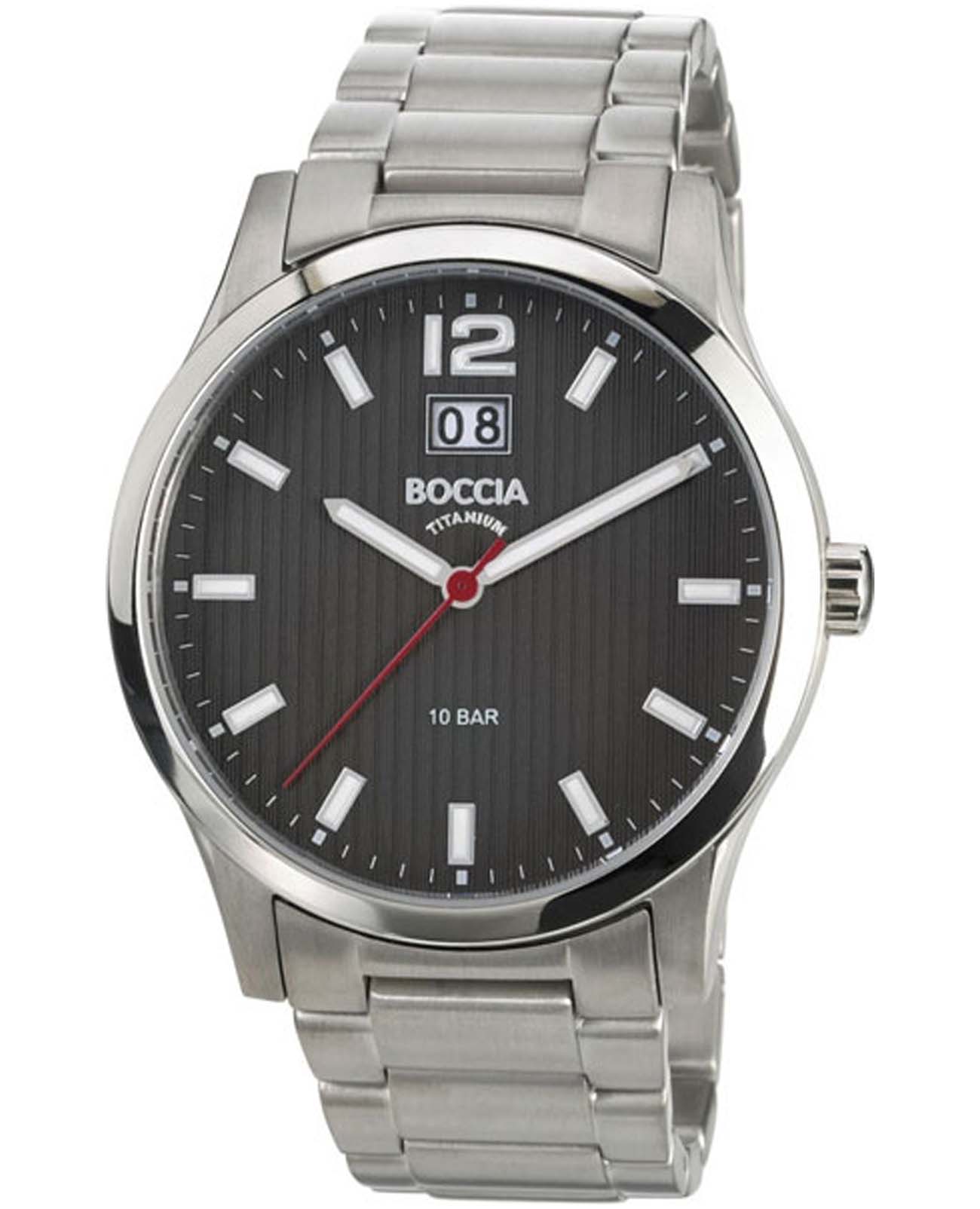 Boccia Titanium Boccia Titanium 3580-02  3580-02 кварцевые мужские часы черный циферблат, браслет титановый — вид спереди