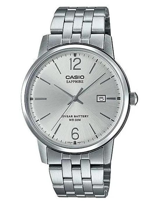 Casio Casio Collection MTS-110D-7A  MTS-110D-7A кварцевые мужские часы серебристый циферблат, браслет нержавеющая сталь — вид спереди