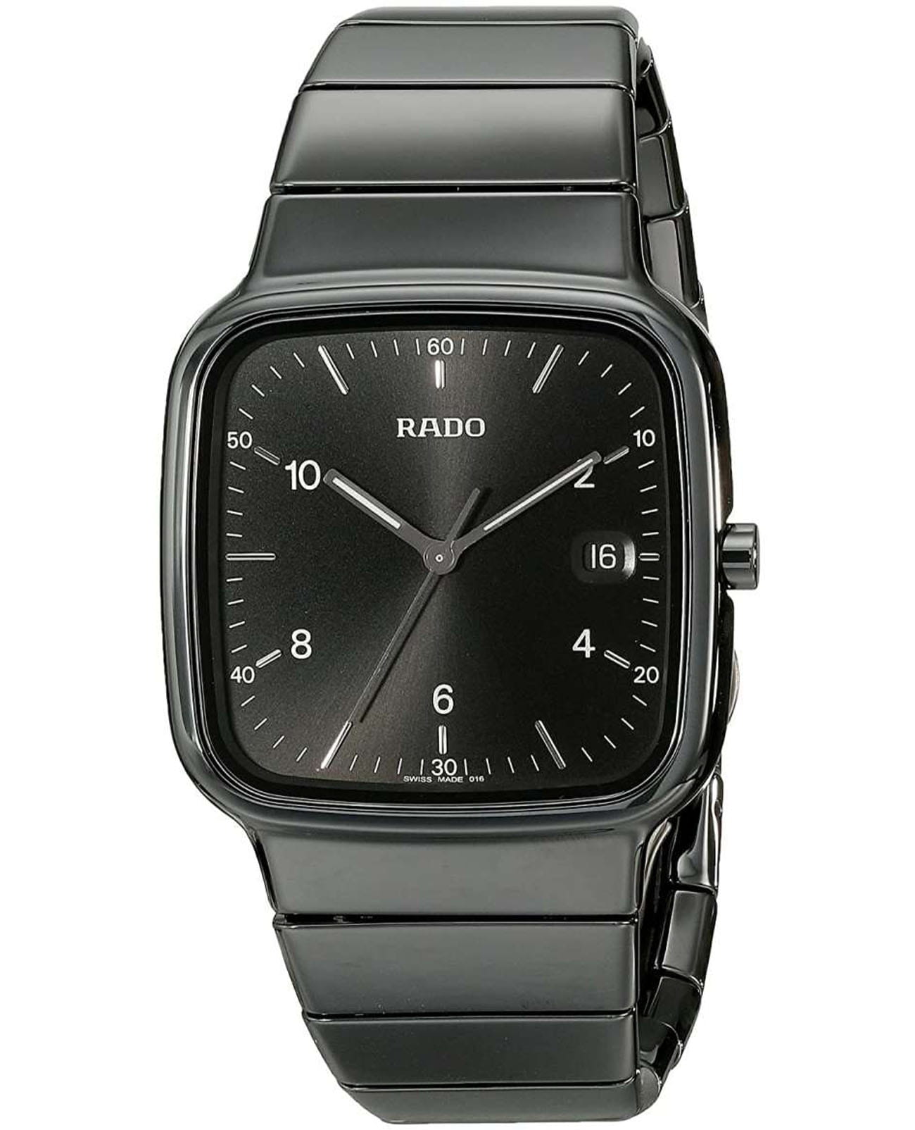 Rado Rado R5.5 R28887162  R28887162 кварцевые мужские часы черный циферблат, браслет высокотехнологичная плазменная керамика — вид спереди