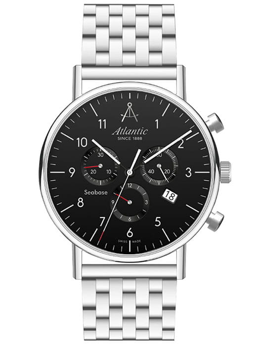 Atlantic Atlantic Seabase 60457.41.65  60457.41.65 кварцевые мужские часы черный циферблат, браслет нержавеющая сталь — вид спереди