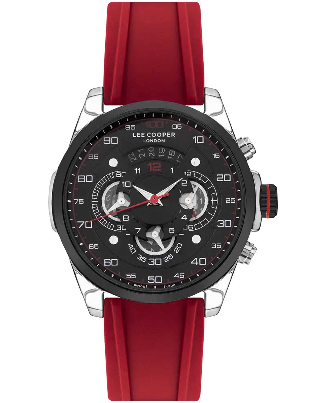 Lee Cooper Lee Cooper LC07432.358  LC07432.358 кварцевые мужские часы черный циферблат, браслет каучук — вид спереди