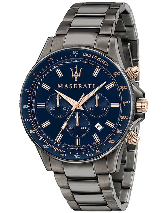 Maserati Maserati SFIDA R8873640001  R8873640001 кварцевые мужские часы синий циферблат, браслет сталь c pvd покрытием — вид спереди
