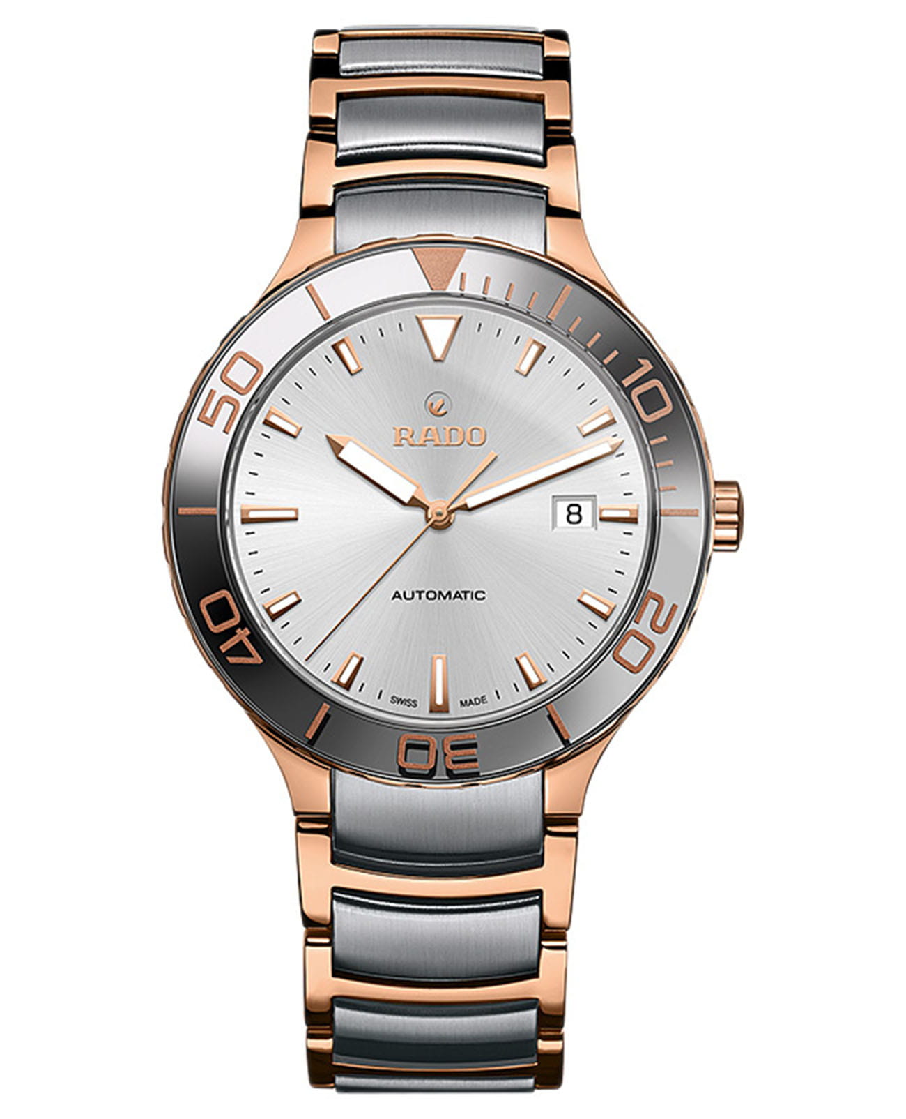 Rado Rado Centrix Automatic R30001103 Automatic R30001103 механические мужские часы серебристый циферблат, браслет нержавеющая сталь с pvd-покрытием — вид спереди