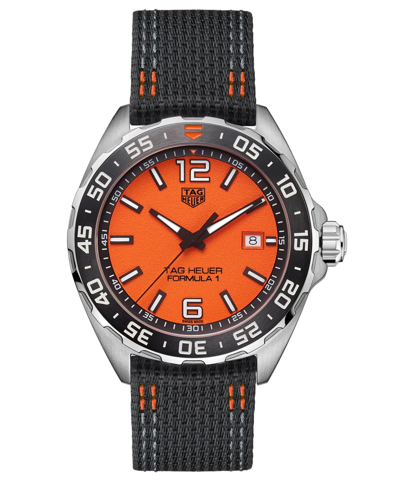 TAG Heuer TAG Heuer Formula 1 WAZ101A.FC8305  WAZ101A.FC8305 кварцевые мужские часы оранжевый циферблат, браслет тканевый — вид спереди