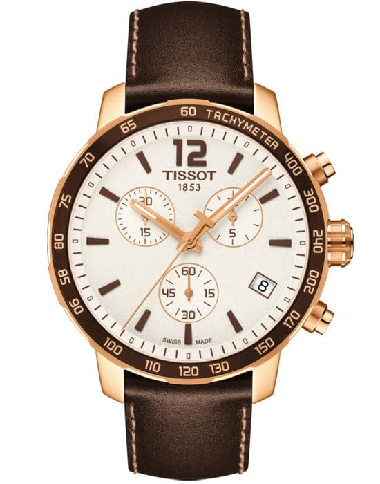 Tissot Tissot Quickster Chronograph T095.417.36.037.02 Quickster T0954173603702 кварцевые мужские часы белый циферблат, браслет кожаный — вид спереди