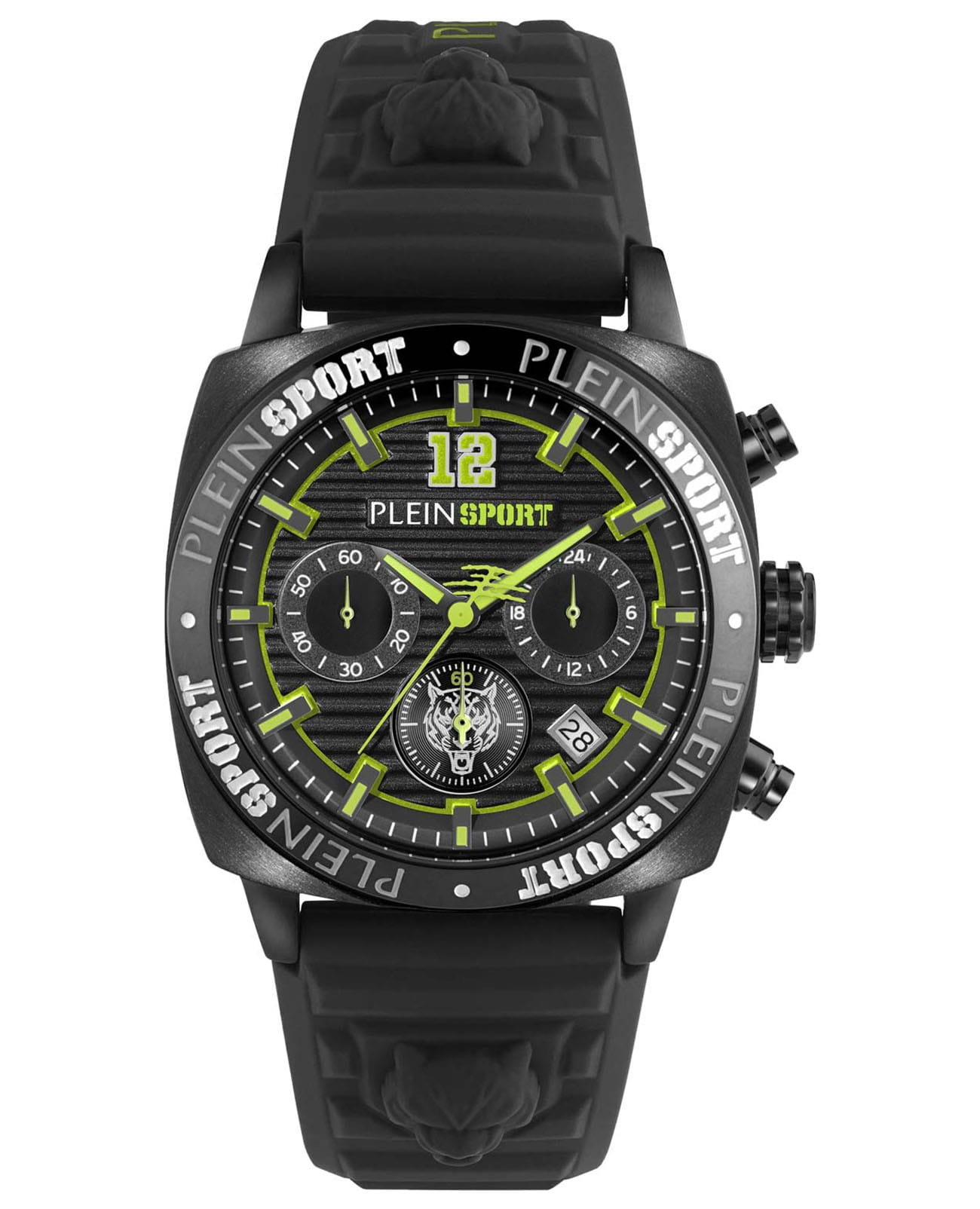Plein Sport Plein Sport Wildcat PSGBA1023  PSGBA1023 кварцевые мужские часы черный циферблат, браслет силикон — вид спереди