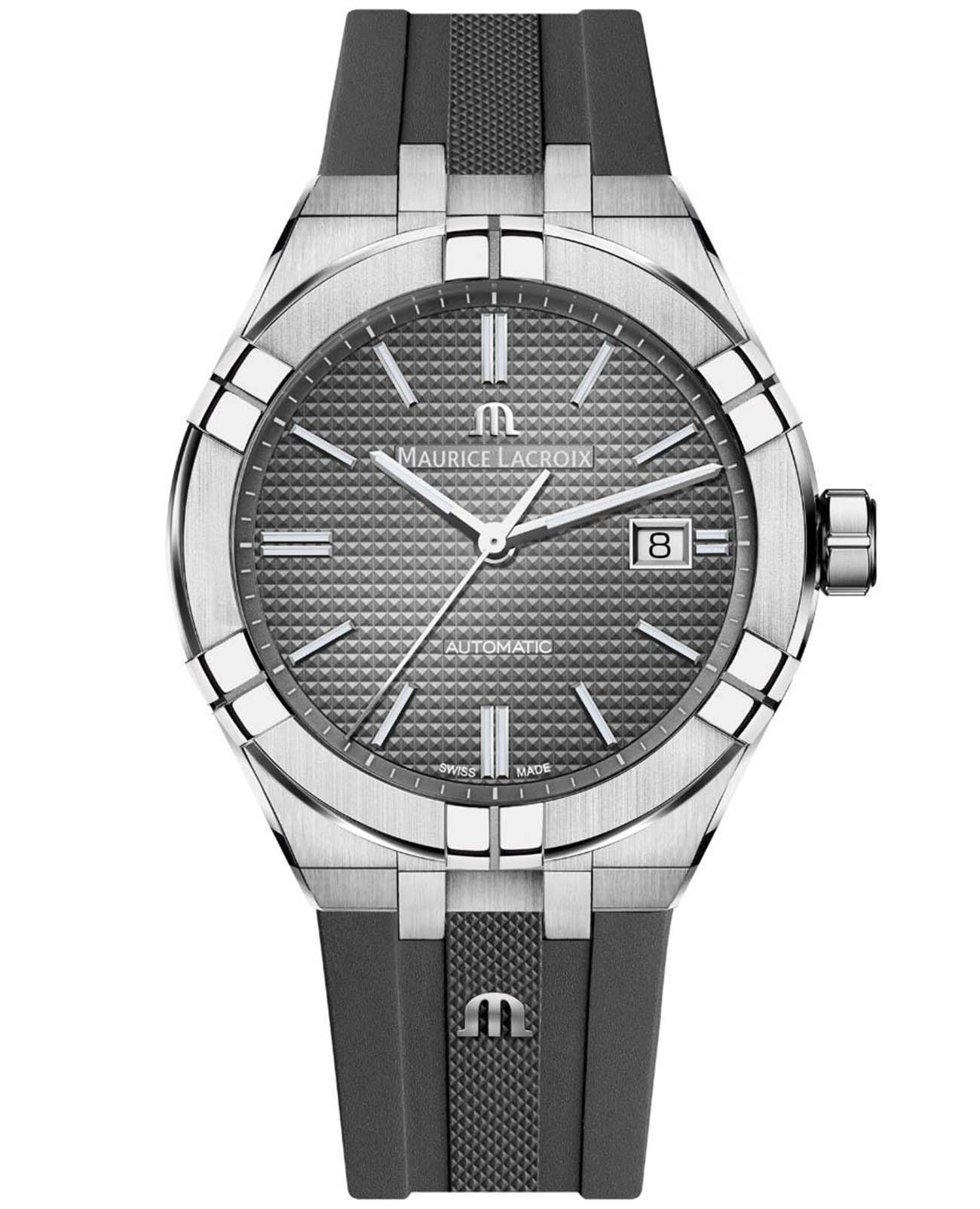 Maurice Lacroix Maurice Lacroix Aikon Automatic AI6008-SS000-230-2  AI6008-SS000-230-2 механические мужские часы серый циферблат, браслет каучук — вид спереди