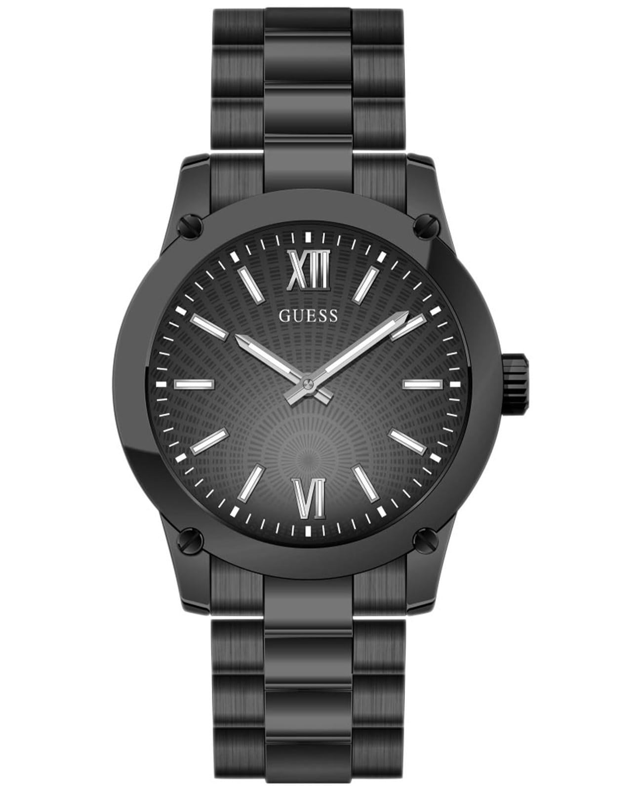 Guess Guess Crescent GW0574G3  GW0574G3 кварцевые мужские часы черный циферблат, браслет сталь с ip покрытием — вид спереди