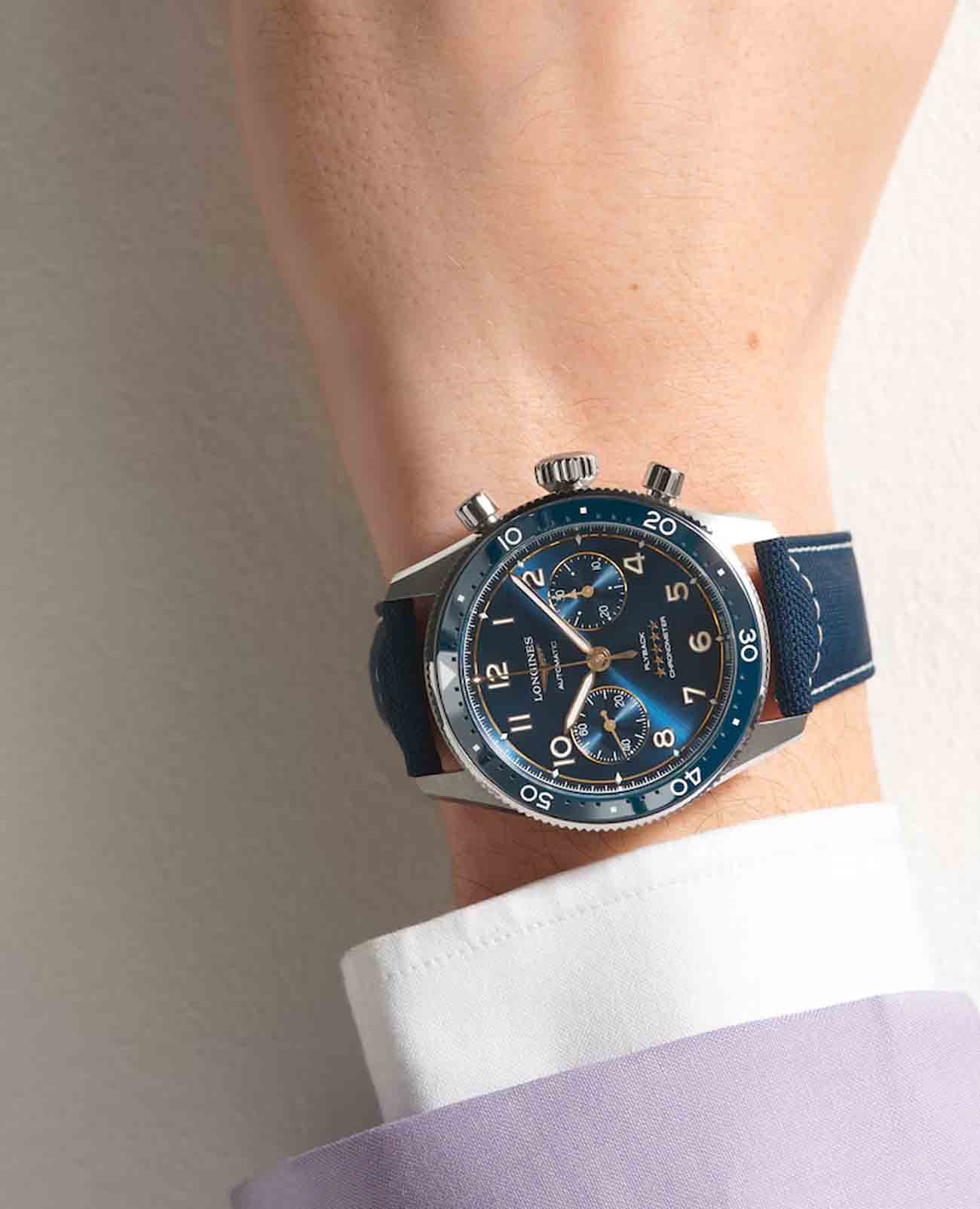 Longines Longines Spirit L3.821.4.93.2 мужские часы синий циферблат на запястье