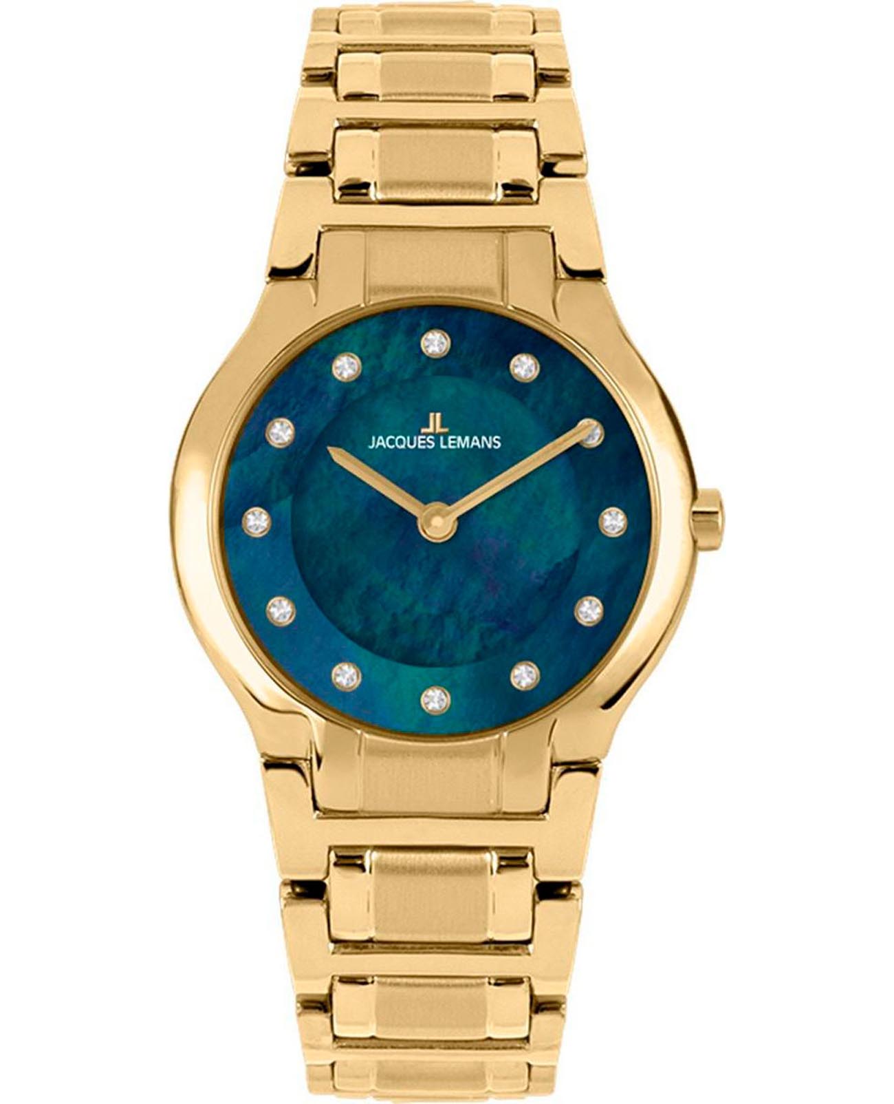 Jacques Lemans Jacques Lemans Florence 1-2167E  1-2167E кварцевые женские часы синий циферблат, браслет нержавеющая сталь с pvd-покрытием — вид спереди