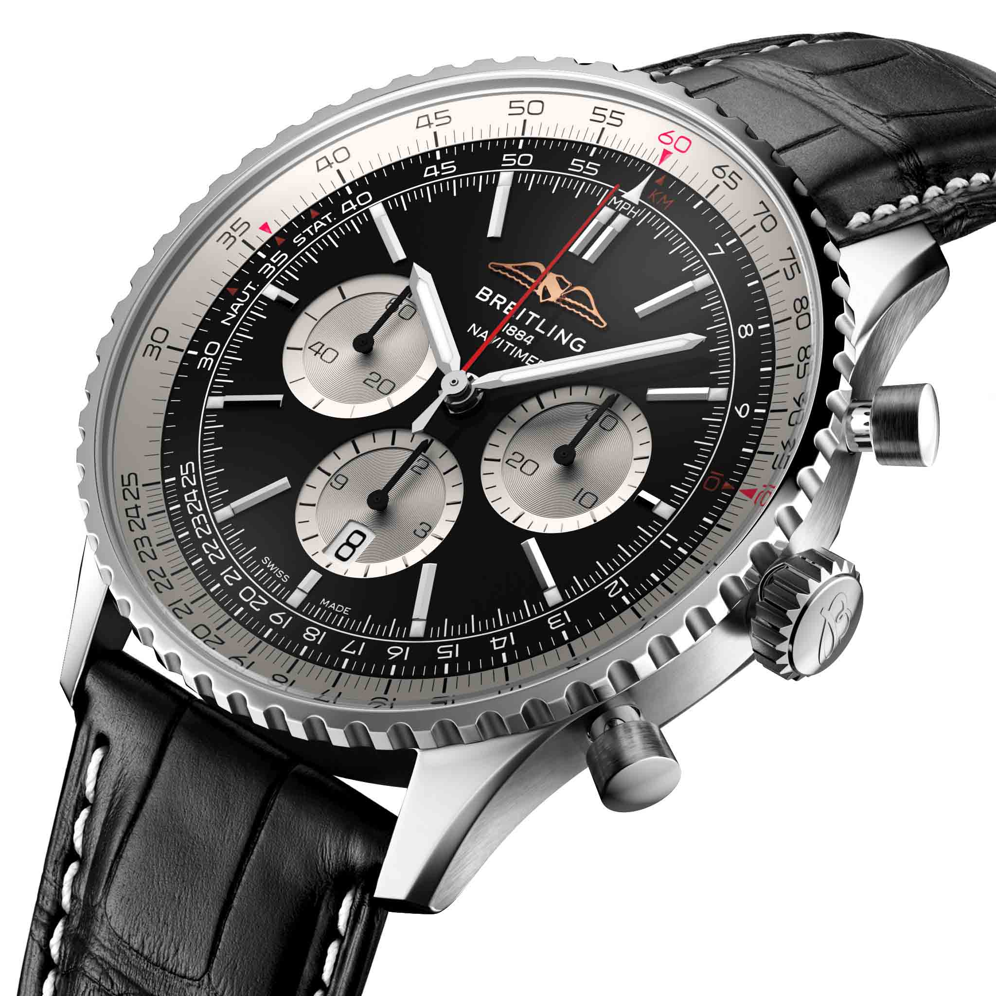 Breitling Breitling Navitimer B01 Chronograph 46 AB0137211B1P1 механические мужские часы часы крупный план черный циферблата
