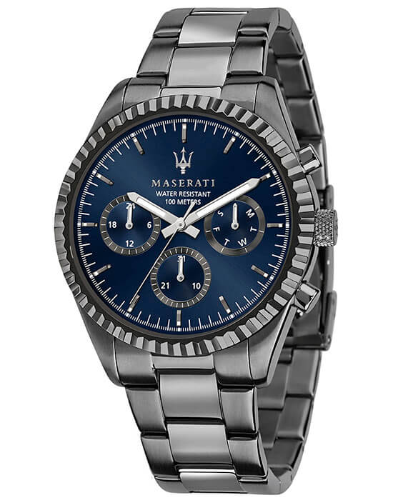 Maserati Maserati COMPETIZIONE R8853100019  R8853100019 кварцевые мужские часы синий циферблат, браслет сталь c pvd покрытием — вид спереди