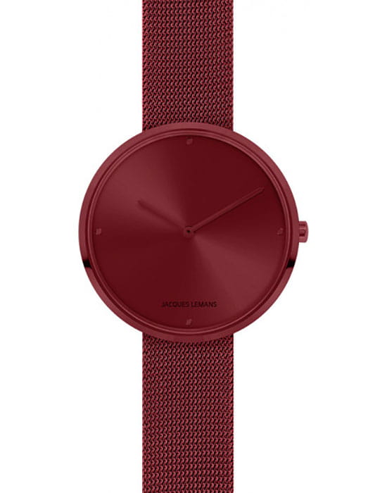Jacques Lemans Jacques Lemans La Passion 1-2056Q  1-2056Q кварцевые женские часы красный циферблат, браслет сталь с ip покрытием — вид спереди