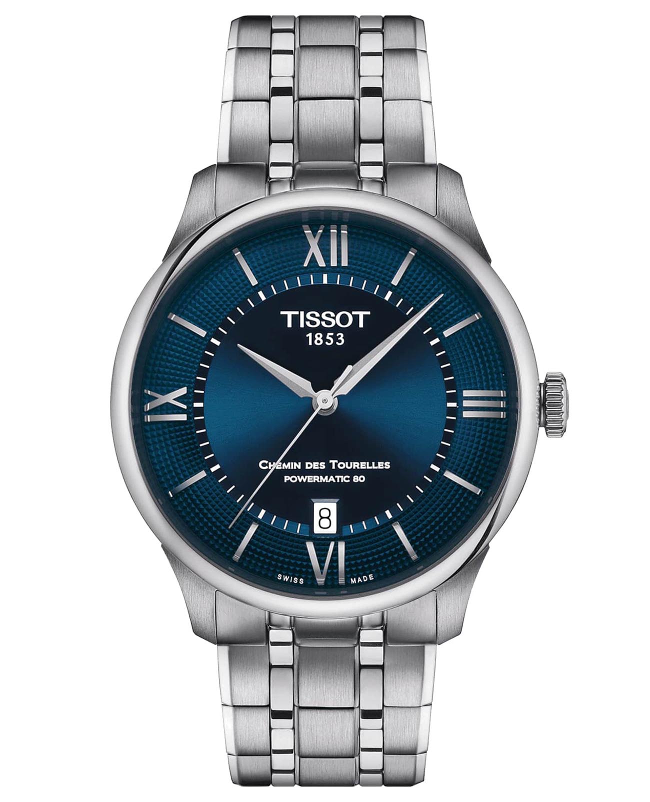 Tissot Tissot Chemin des Tourelles Powermatic 80 T139.807.11.048.00 Chemin des Tourelles T1398071104800 механические мужские часы синий циферблат, браслет нержавеющая сталь — вид спереди