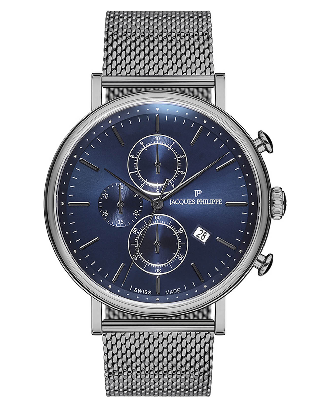 Jacques Philippe Jacques Philippe Aviator JPQGC028237  JPQGC028237 кварцевые мужские часы синий циферблат, браслет нержавеющая сталь — вид спереди