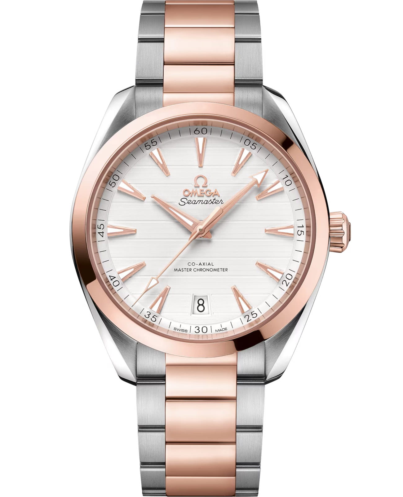 Omega Omega Seamaster Aqua Terra 220.20.41.21.02.001 Aqua Terra 22020412102001 механические мужские часы белый циферблат, браслет нержавеющая сталь + золото 18к — вид спереди