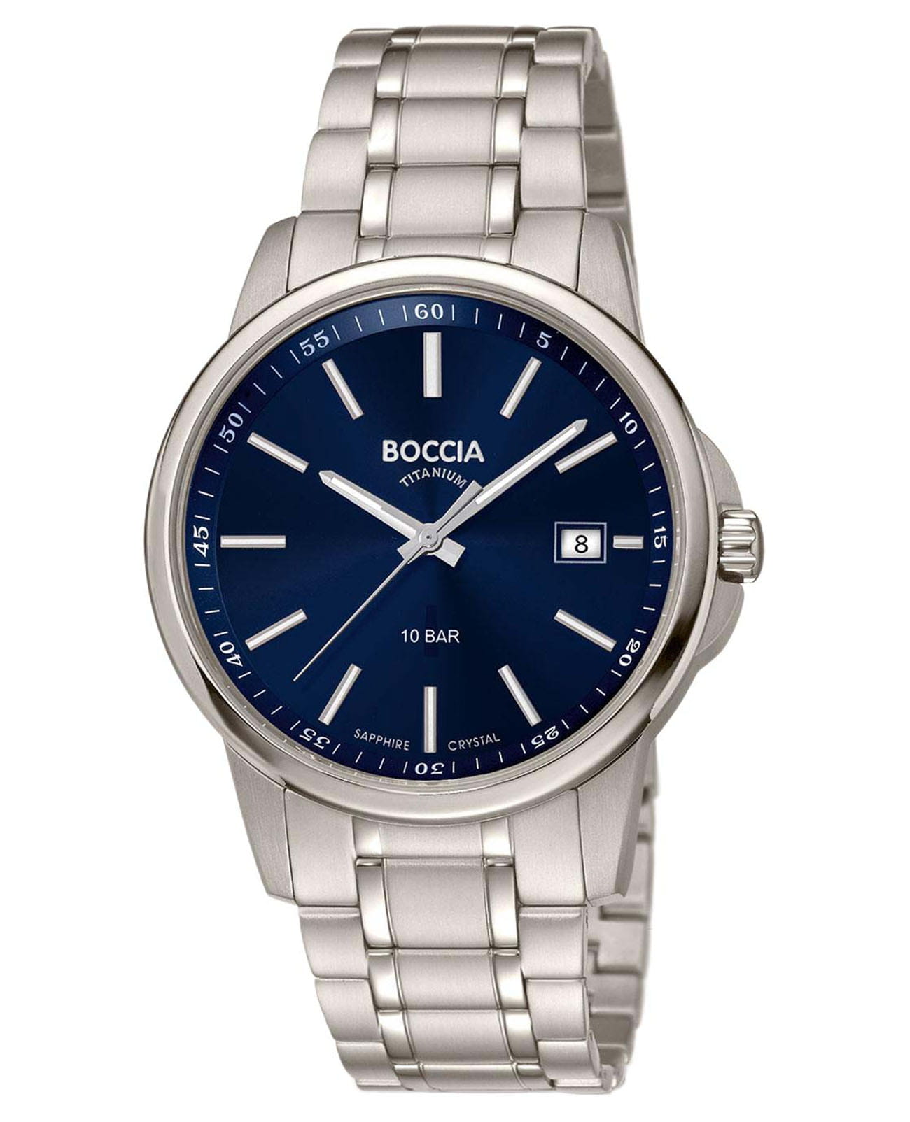 Boccia Titanium Boccia Titanium Circle-Oval 3633-04  3633-04 кварцевые мужские часы синий циферблат, браслет титановый — вид спереди