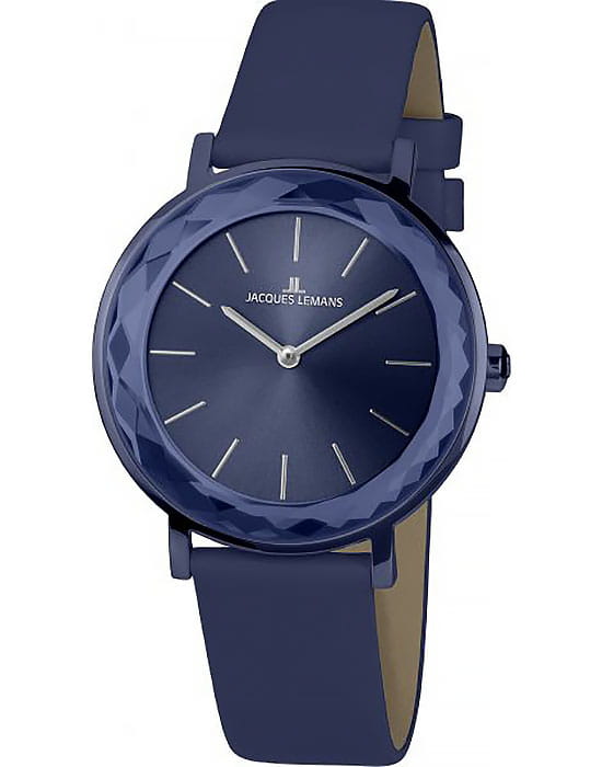 Jacques Lemans Jacques Lemans La Passion 1-2054E  1-2054E кварцевые женские часы синий циферблат, браслет кожаный — вид спереди