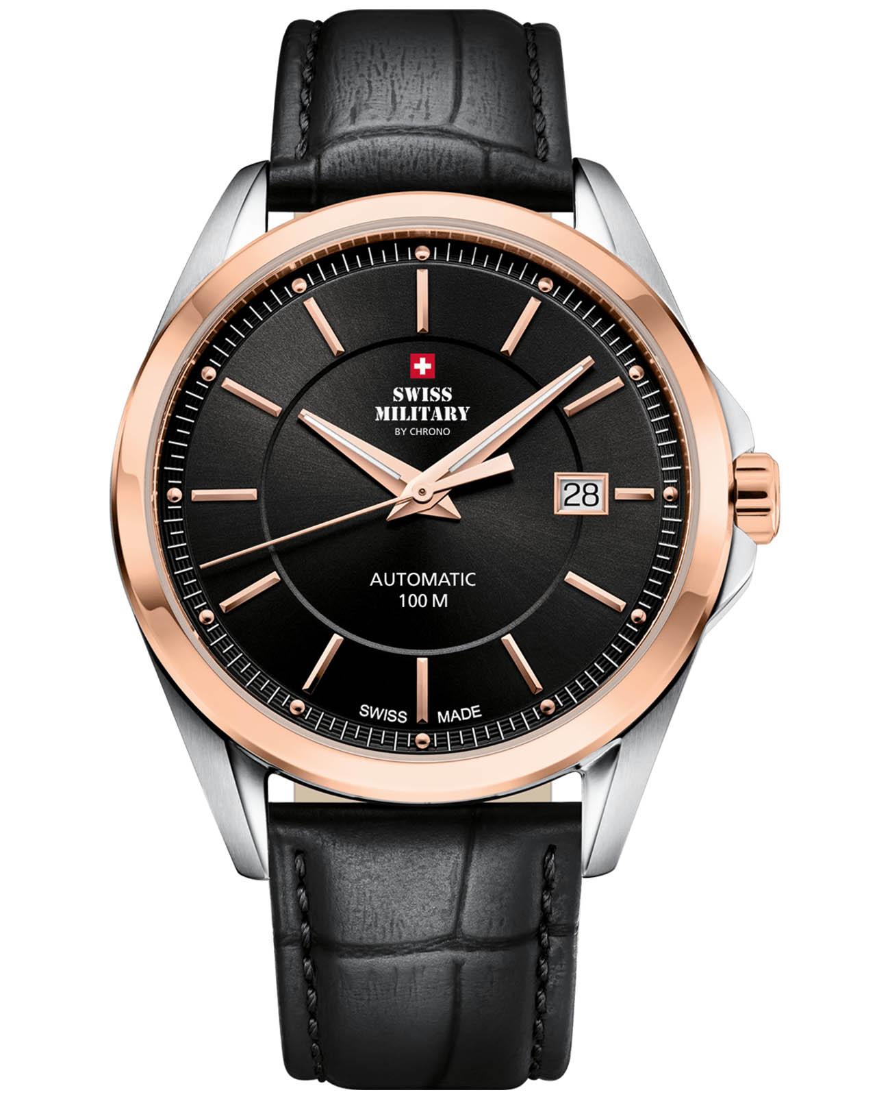 Swiss Military by Chrono Swiss Military by Chrono Automatic Collection SMA34085.17  SMA34085.17 механические мужские часы черный циферблат, браслет кожаный — вид спереди