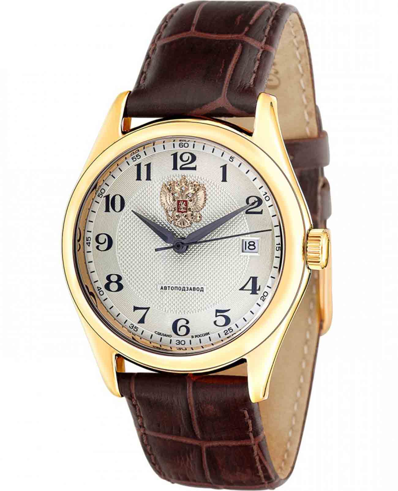 Слава Слава Сенат 1499298/300-8215  1499298/300-8215 механические мужские часы белый циферблат, браслет кожаный — вид спереди