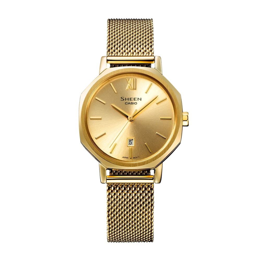 Casio Casio Sheen SHE-4554GM-9A кварцевые женские часы часы крупный план черный циферблата