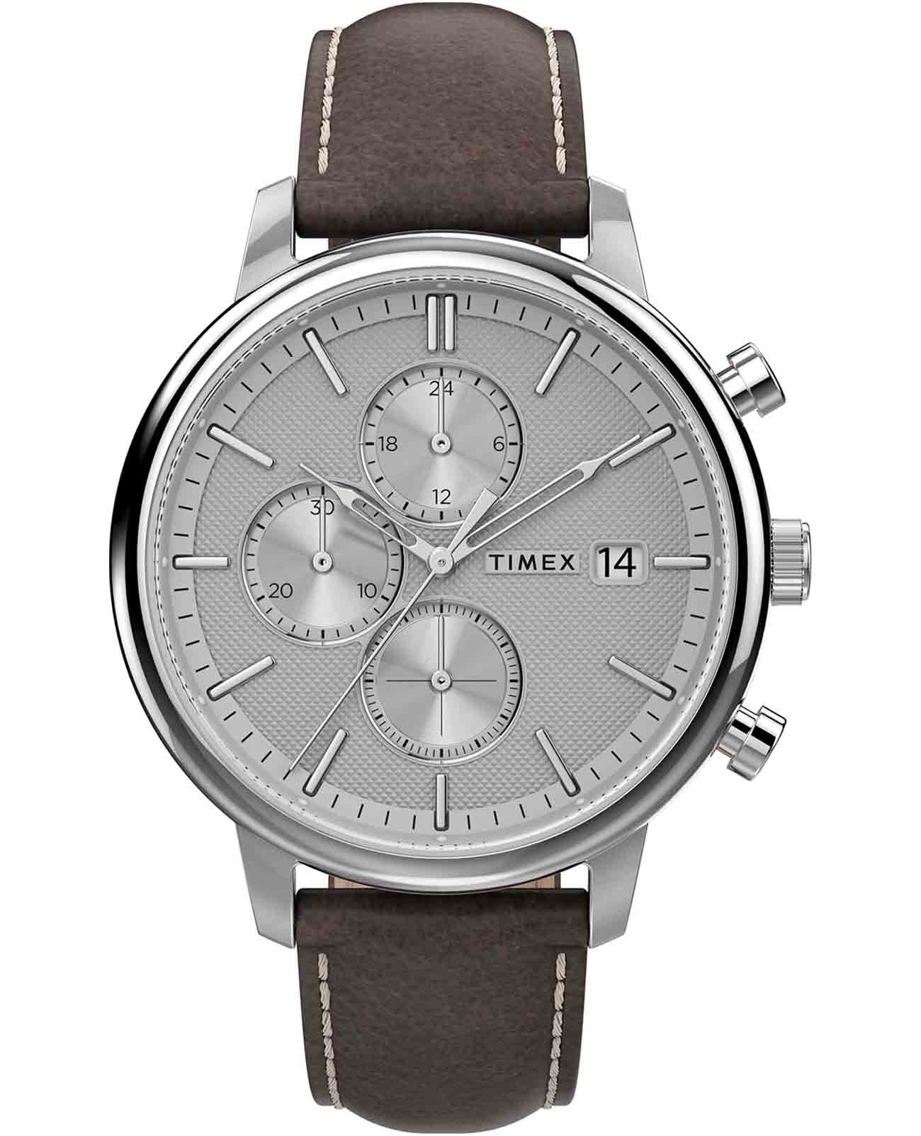 Timex Timex Chicago TW2U38800  TW2U38800 кварцевые мужские часы серебристый циферблат, браслет кожаный — вид спереди