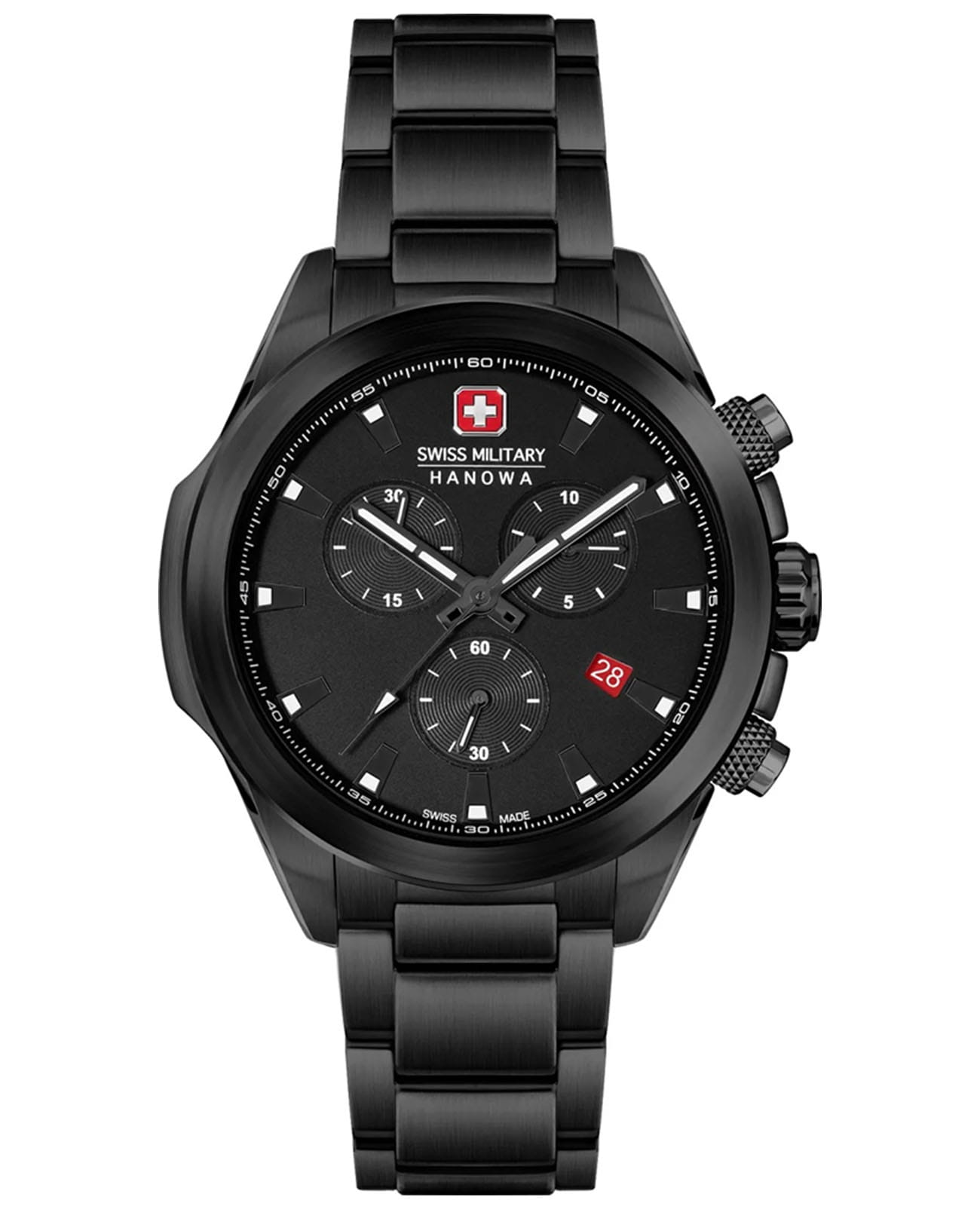 Swiss Military Hanowa Swiss Military Hanowa Chiroptera SMWGI0001930  SMWGI0001930 кварцевые мужские часы черный циферблат, браслет сталь с ip покрытием — вид спереди