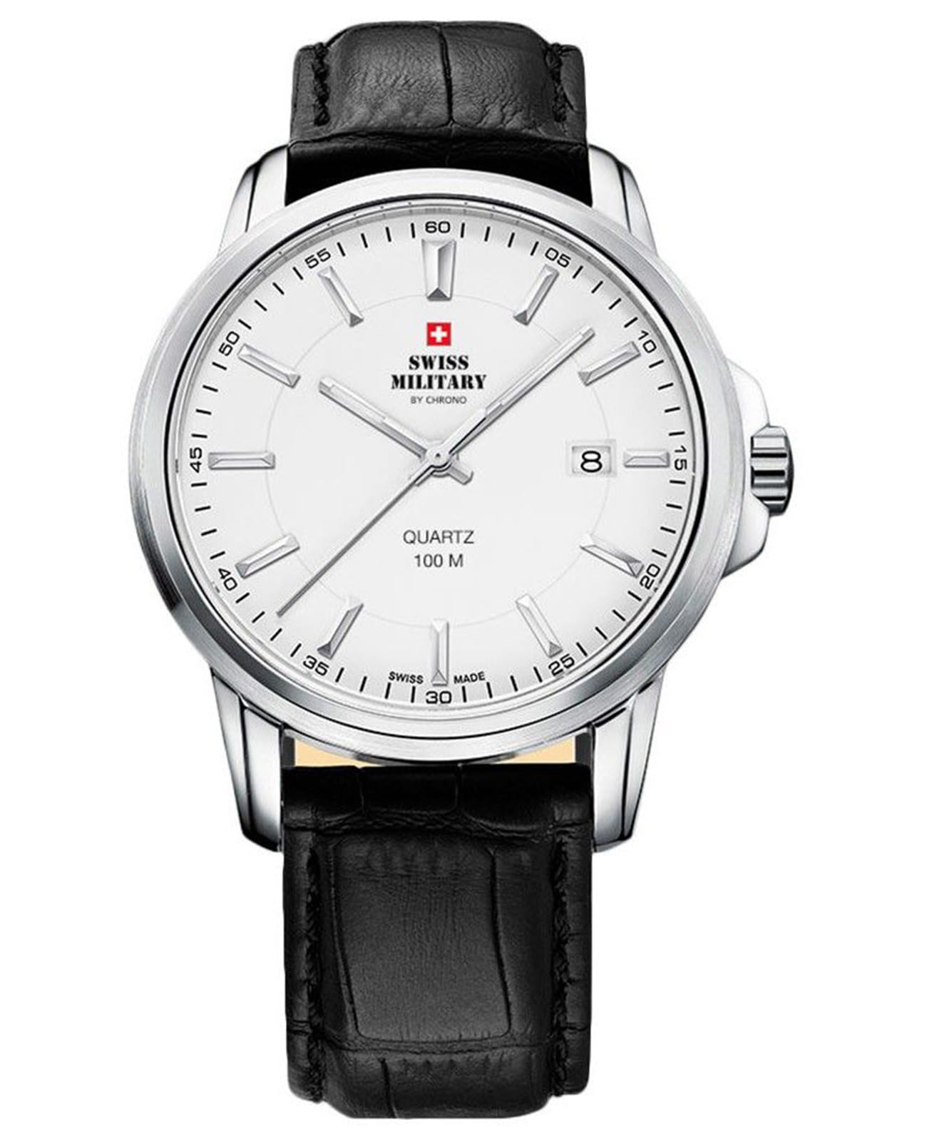 Swiss Military by Chrono Swiss Military by Chrono SM34039.07  SM34039.07 кварцевые мужские часы белый циферблат, браслет кожаный — вид спереди
