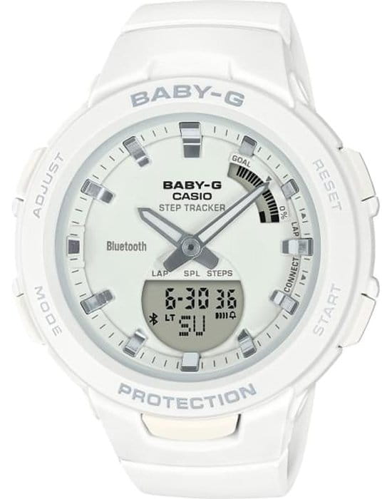 Casio Casio Baby-G BSA-B100-7A  BSA-B100-7A кварцевые женские часы белый циферблат, браслет пластик — вид спереди
