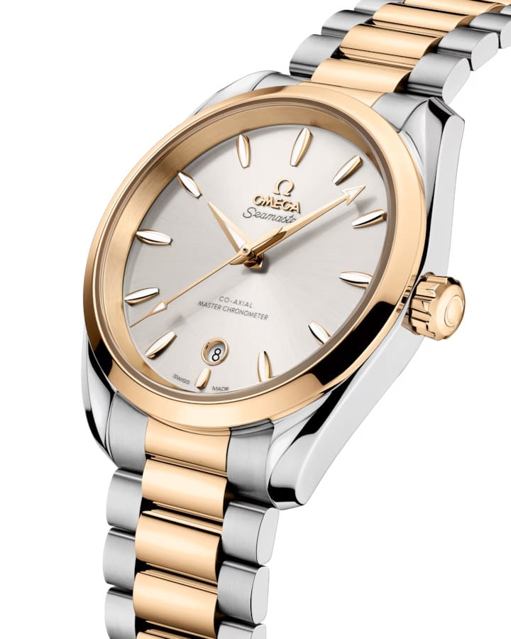 Omega Omega Seamaster Aqua Terra 220.20.38.20.02.002, seamaster швейцария женские часы на браслете нержавеющая сталь + золото 18к боковой вид