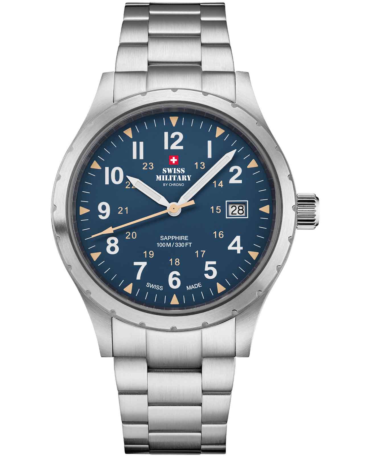 Swiss Military by Chrono Swiss Military by Chrono Classic Army SM34108.03  SM34108.03 кварцевые мужские часы синий циферблат, браслет нержавеющая сталь — вид спереди