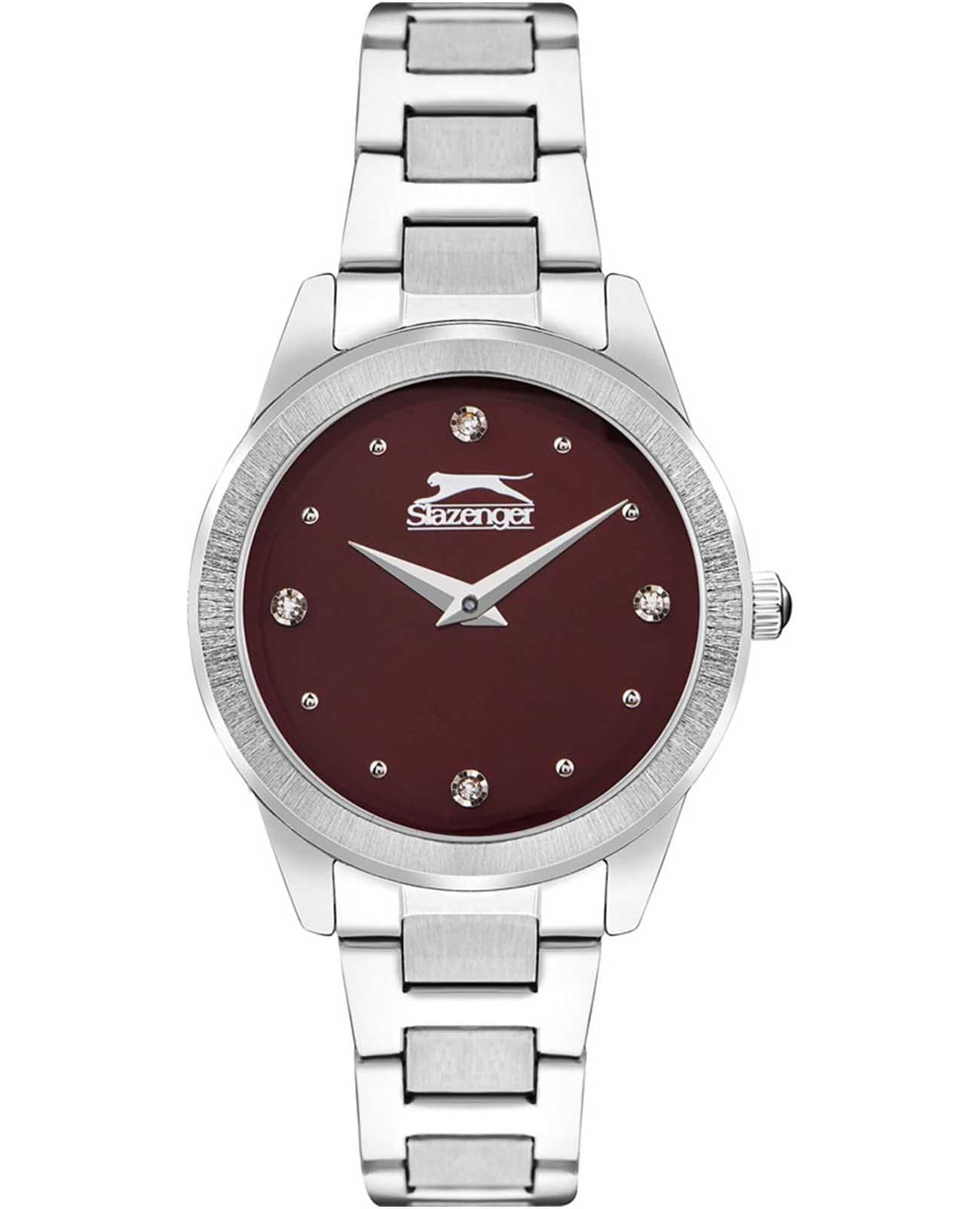 Slazenger Slazenger SL.09.2253.3.01  SL.09.2253.3.01 кварцевые женские часы бордовый циферблат, браслет нержавеющая сталь — вид спереди