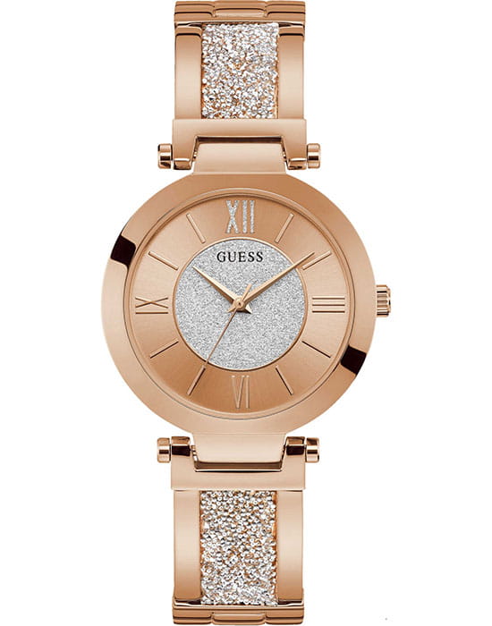 Guess GUESS W1288L3  W1288L3 кварцевые женские часы розовый циферблат, браслет сталь с ip покрытием — вид спереди