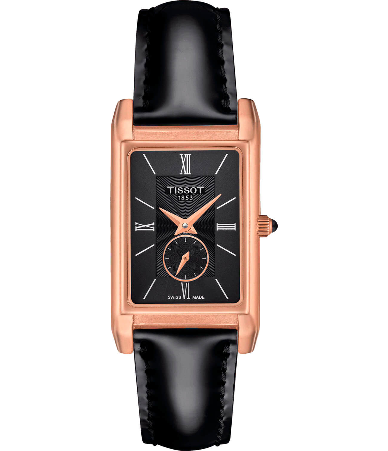 Tissot Tissot Prestigious Lady 18K Gold T923.335.76.058.00  T9233357605800 кварцевые женские часы черный циферблат, браслет кожаный — вид спереди