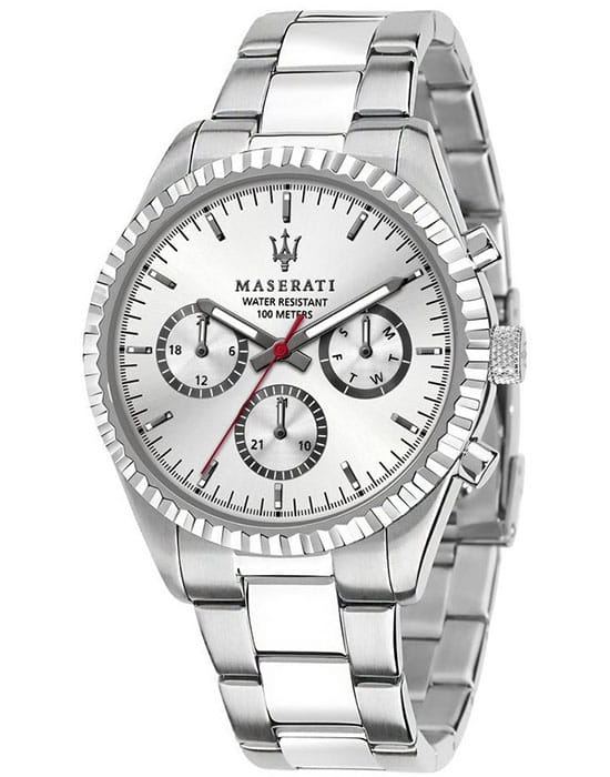 Maserati Maserati COMPETIZIONE R8853100018  R8853100018 кварцевые мужские часы серебристый циферблат, браслет нержавеющая сталь — вид спереди