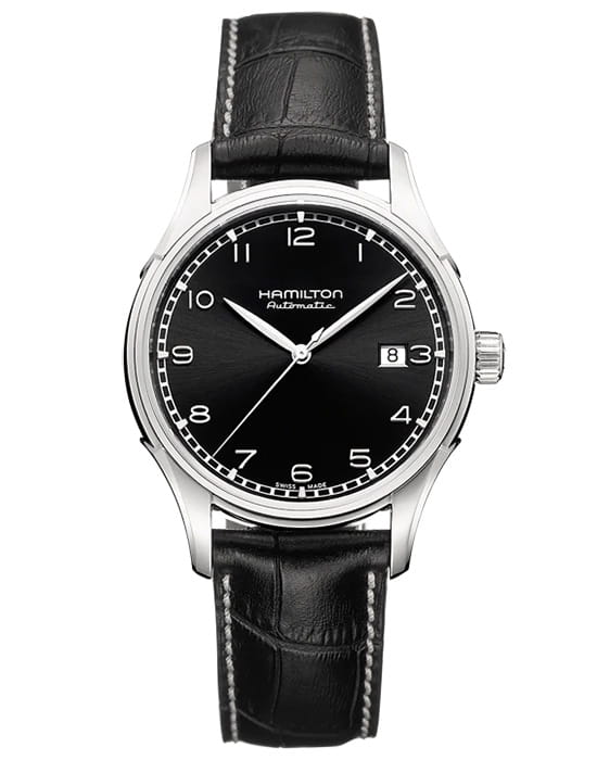 Hamilton Hamilton American Classic Valiant Auto H39515733  H39515733 механические мужские часы черный циферблат, браслет кожаный — вид спереди