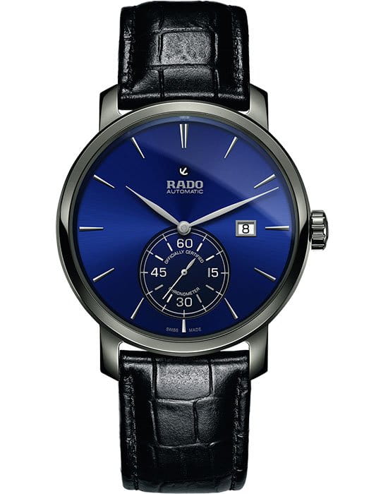 Rado Rado Petite Seconde R14053206 Automatic R14053206 механические мужские часы синий циферблат, браслет кожаный — вид спереди